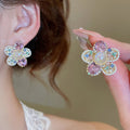 Sparkling Zircon Artificial Crystal Flower Stud Earrings With Silver Needle Vintage Palace Style view 3