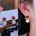 18K Gold Plated Geometric Square Faux Pearl Drop Earrings Light Luxury Sweet Style view 4