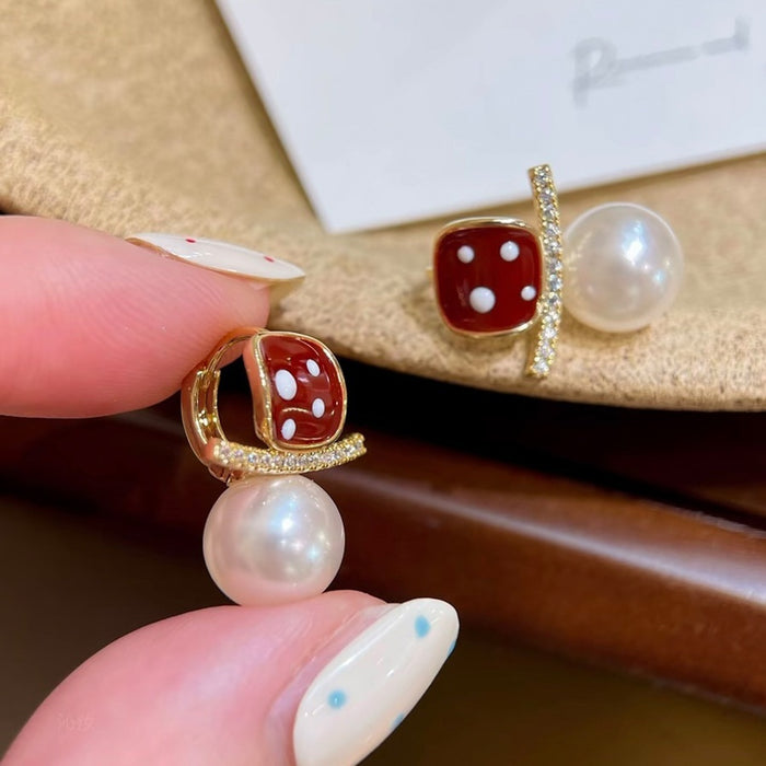18K Gold Plated Geometric Square Faux Pearl Drop Earrings Light Luxury Sweet Style