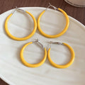 Minimalist Metal Hoop Earrings With Enamel Geometric Round Pendant And Silver Pins view 2