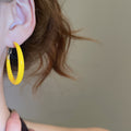 Minimalist Metal Hoop Earrings With Enamel Geometric Round Pendant And Silver Pins view 3