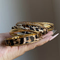 European American Metallic Leather Leopard Print Round Texture Bangle For Women view 3