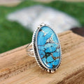 Vintage Metal Twisted Edge Ring For Women With Long Oval Faux Marble Statement Design view 2