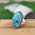 Vintage Metal Twisted Edge Ring For Women With Long Oval Faux Marble Statement Design view 3