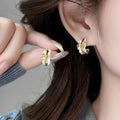 18K Gold Plated Copper C Shape Bow Hoop Earrings With Cubic Zirconia French Elegant Light Luxury For Women view 2