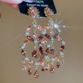 Hypoallergenic Silver Needle Alloy Crystal Water Drop Heart Hollow Drop Earrings, French Court Style view 2