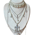 Rococo Baroque Faux Pearl Rhinestone Cross Pendant Necklace Vintage Geometric Sweater Chain view 5