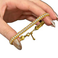 Vintage Light Luxury Copper Geometric Chain Bangle With Rhinestone Round Accent Adjustable French Style view 5