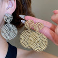 Alloy Hollow Round Pendant Drop Earrings, Vintage Court Style Geometric Ear Studs view 1
