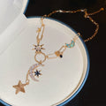 Sparkling Rhinestone Star Moon Pendant Alloy French Court Style Sweater Necklace For Women view 4