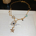 Sparkling Rhinestone Star Moon Pendant Alloy French Court Style Sweater Necklace For Women view 2