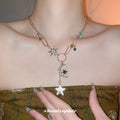 Sparkling Rhinestone Star Moon Pendant Alloy French Court Style Sweater Necklace For Women view 1