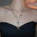 Sparkling Rhinestone Star Moon Pendant Alloy French Court Style Sweater Necklace For Women view 3