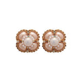Light Luxury French Court Style C-Shaped Flower Stud Earrings With Zircon And Faux Pearl view 5