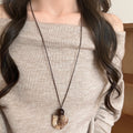 Vintage Ethnic Wood Resin Irregular Geometric Pendant Sweater Necklace With Round Oval Design view 3