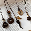 Vintage Ethnic Wood Resin Irregular Geometric Pendant Sweater Necklace With Round Oval Design view 1