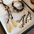 Metal Waterdrop Tassel Pendant Necklace Bracelet Earring Jewelry Set, Trendy Unique Statement Design view 2