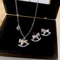 Light Luxury Copper Zircon Geometric Horse Pendant Necklace Earrings Jewelry Set view 1