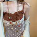 Vintage Court Style Resin Ceramic Teardrop Flower Crystal Pendant Sweater Necklace view 3