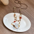 Vintage Court Style Resin Ceramic Teardrop Flower Crystal Pendant Sweater Necklace view 4