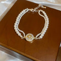 Light Luxury Faux Pearl Beaded Bracelet With Zircon Star Pendant Double Layer Design view 4