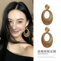 Gold Velvet Woven Hollow Oval Pendant Drop Earrings, Style Geometric Statement Jewelry view 2