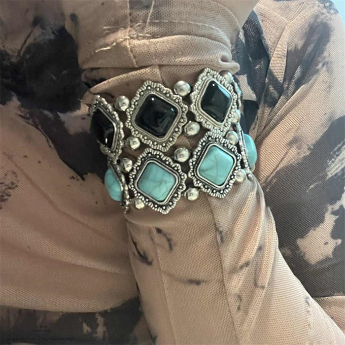 Vintage Ethnic Acrylic Geometric Diamond Stretch Bangle For Women Fashion Hand Jewelry
