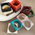 Western Style Acrylic Marbled Square Round Bangle, Minimalist Unique Geometric Fashion Bracelet view 2