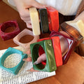 Western Style Acrylic Marbled Square Round Bangle, Minimalist Unique Geometric Fashion Bracelet view 1
