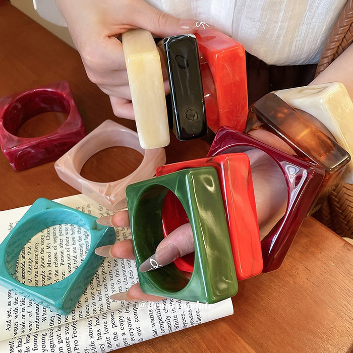 Western Style Acrylic Marbled Square Round Bangle, Minimalist Unique Geometric Fashion Bracelet