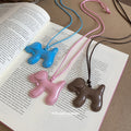 Korean Style Alloy Enamel Puppy Pendant Necklace, Cute Sweet Vacation Collarbone Chain view 4