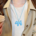 Korean Style Alloy Enamel Puppy Pendant Necklace, Cute Sweet Vacation Collarbone Chain view 3