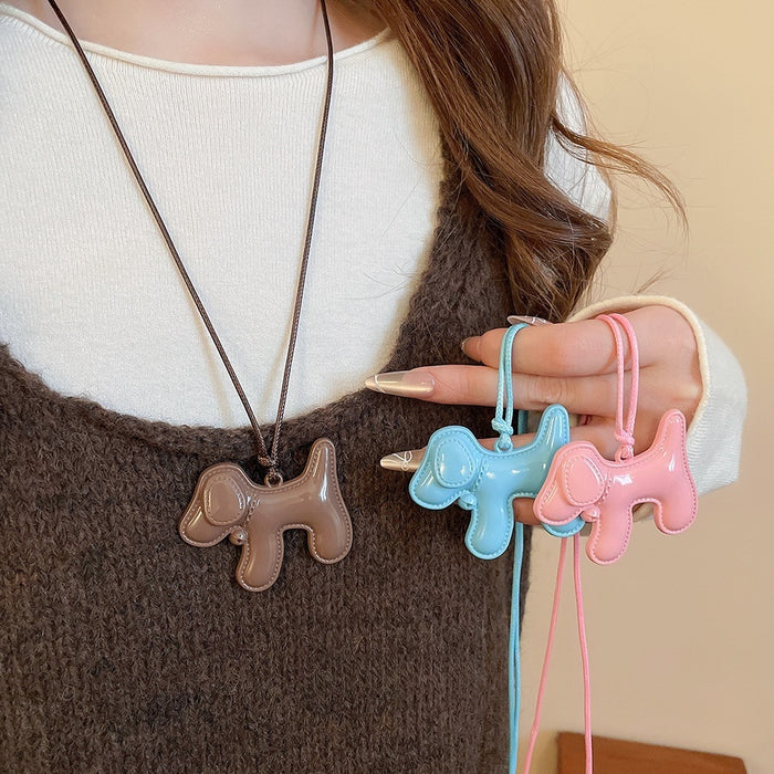 Korean Style Alloy Enamel Puppy Pendant Necklace, Cute Sweet Vacation Collarbone Chain