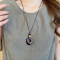 Vintage Ethnic Resin Wood Geometric Irregular Pendant Tassel Sweater Necklace For Women view 3