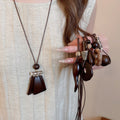 Vintage Ethnic Resin Wood Geometric Irregular Pendant Tassel Sweater Necklace For Women view 1