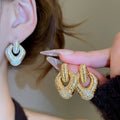 Copper Rhinestone Rhombus Pendant Drop Earrings For Women Light Luxury Geometric Ear Jewelry view 1