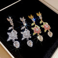 Light Luxury Alloy Flower Teardrop Rhinestone Drop Earrings With Silver Needle view 2