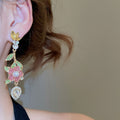 Light Luxury Alloy Flower Teardrop Rhinestone Drop Earrings With Silver Needle view 3