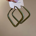 Minimalist Metal Hoop Earrings With Painted Square Diamond Pendant For Women view 4