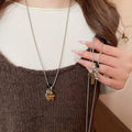 Vintage Stainless Steel Stone Cross Star Beaded Maillard Style Sweater Necklace view 1
