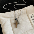 Vintage Stainless Steel Stone Cross Star Beaded Maillard Style Sweater Necklace view 4
