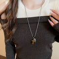 Vintage Stainless Steel Stone Cross Star Beaded Maillard Style Sweater Necklace view 3