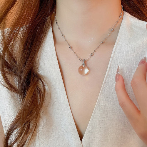 Sparkling Rhinestone Heart Geometric Round Pendant Iron Crystal Necklace Light Luxury Minimalist Style