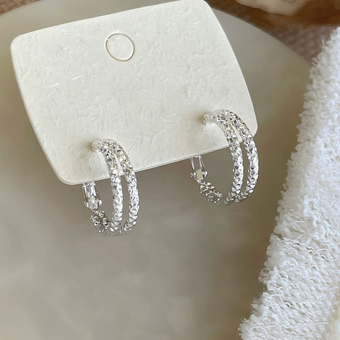 Korean Style Wrinkled Double Layer Geometric Round Iron Hoop Earrings With Silver Pins