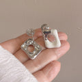 Retro Alloy Enamel Hollow Geometric Round Square Stud Earrings For Women view 4