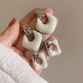 Retro Alloy Enamel Hollow Geometric Round Square Stud Earrings For Women view 1