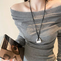 Minimalist Brushed Alloy Hollow Geometric Square Pendant Sweater Necklace With Cool Metal Style view 1