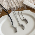Minimalist Leather Oval Comb Pendant Sweater Necklace For Autumn Winter Fashion view 2