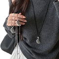 Minimalist Leather Oval Comb Pendant Sweater Necklace For Autumn Winter Fashion view 5