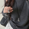 Minimalist Leather Oval Comb Pendant Sweater Necklace For Autumn Winter Fashion view 1